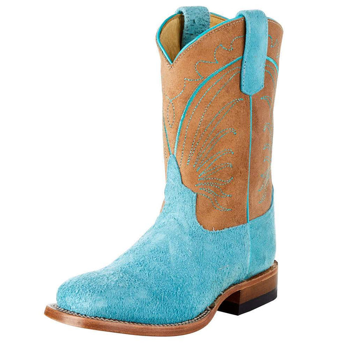 Kids Blue Roughout Brown Top Cowboy Boot