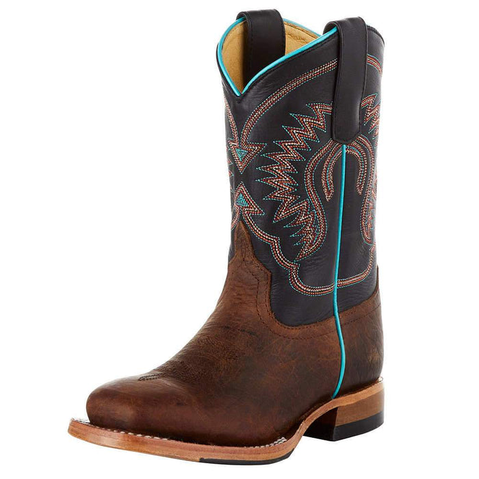 Kids Horse Power Chocolate Distressed Bison Cowboy Boot