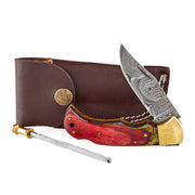 Colorado Red Damascus Folding Skinner w/Sheath 019