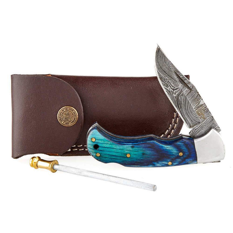 Rill Simple Tools, Llc Azul Silver Damascus Knife w/Sheath 049