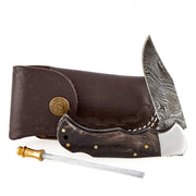 Bone Daddy Silver Damascus Knife w/Sheath 051