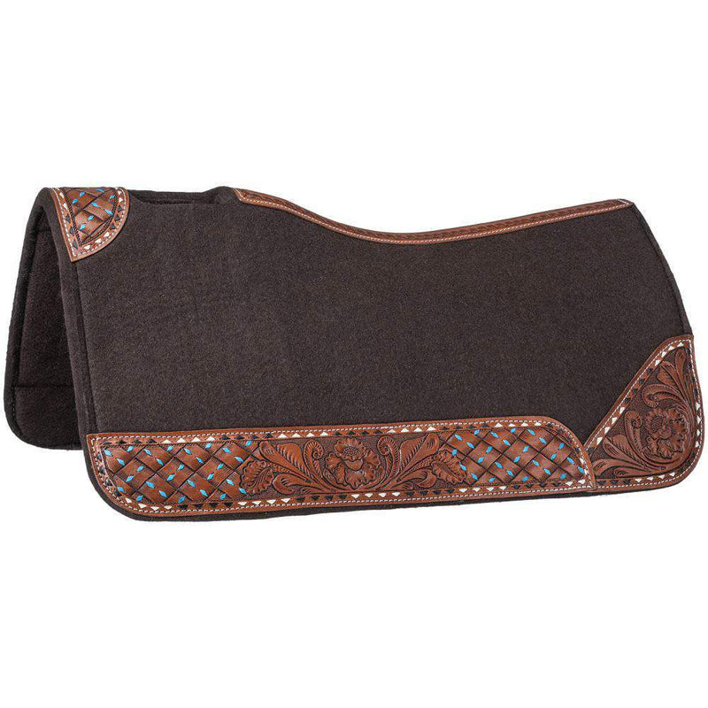 Tough 1 Remuda Felt and Leather Saddle Pad 31in x 32in w/Turq/Blk/White Buckstitch