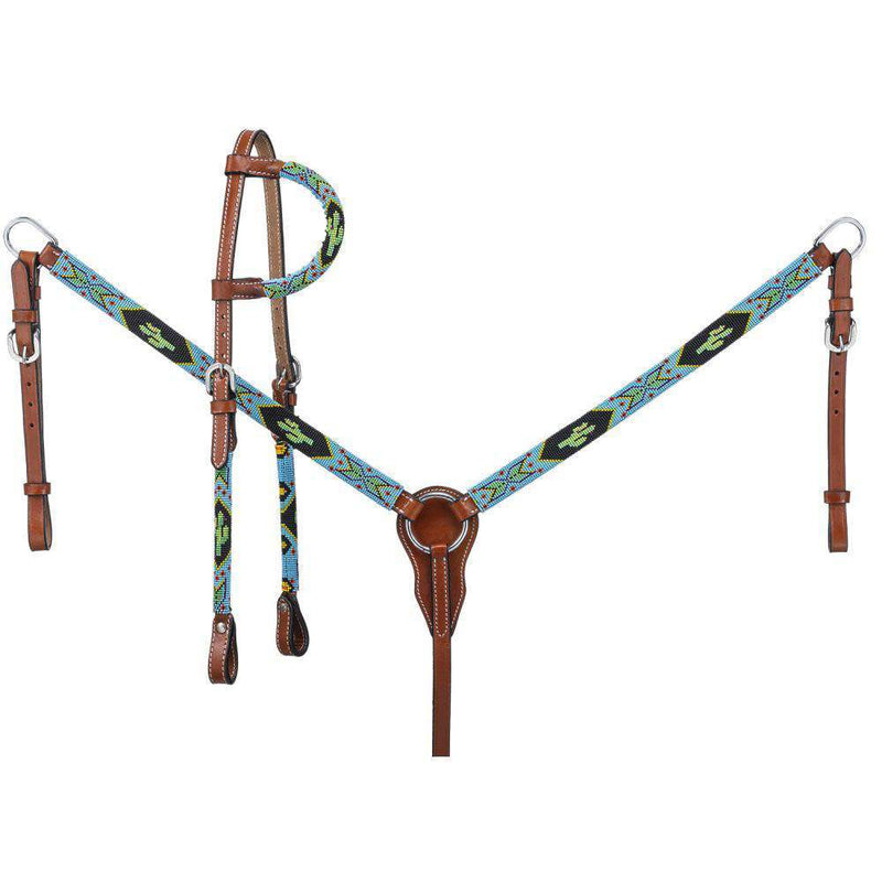 Beaded Cactus Headstall and Breastcollar Set