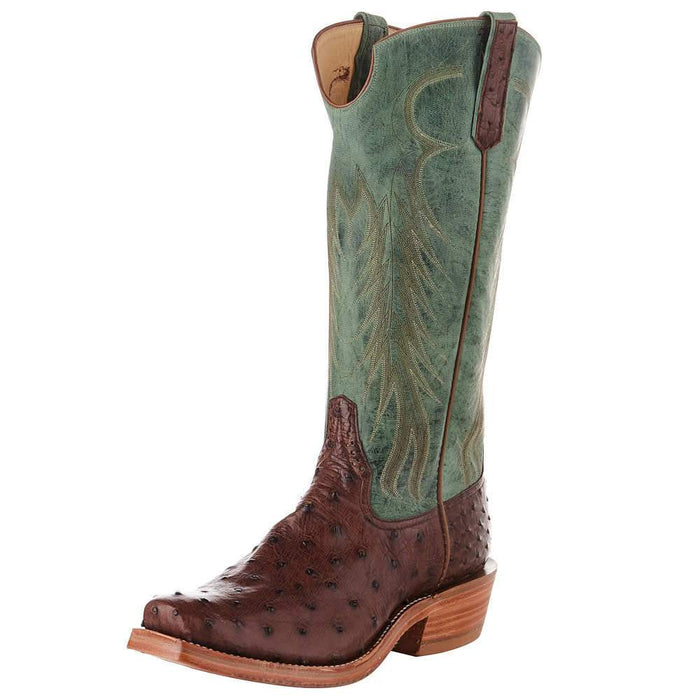 Men's Ride Ready Kango Tobac Full Quill Ostrich 15" Jade Made Dog Top Boot