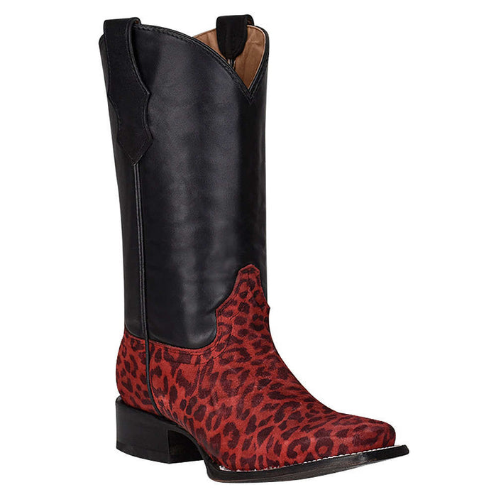 Kids Red Leopard Foot Black Shaft Cowboy Boot