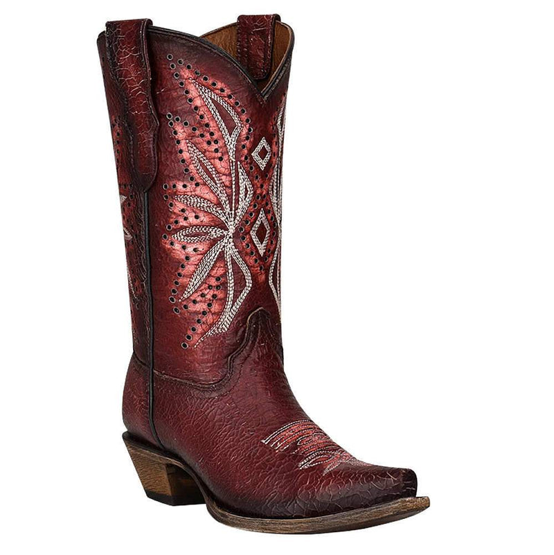 Circle G Kids Red Snip Toe with Embroidery Cowgirl Boot