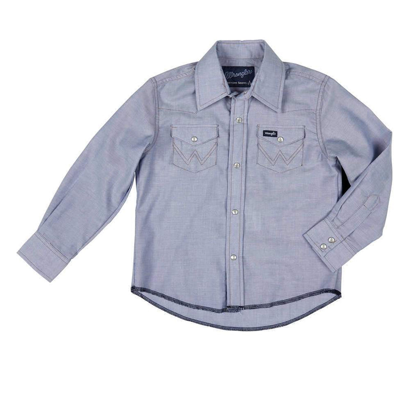 Boys Cowboy Cut Blue Chambray Snap Shirt