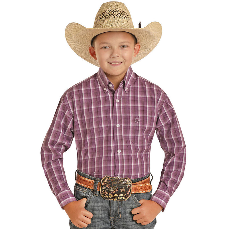 Boy's Purple Plaid Button Shirt