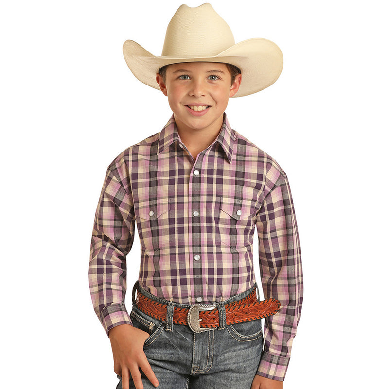 Boy's Purple Plaid Snap Shirt