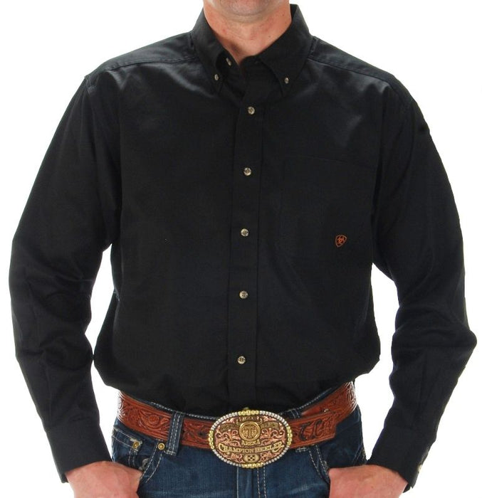 Men's Solid Twill Buttondown Black Shirt