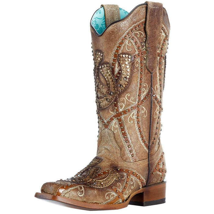 Womens Corral Brown Horse Shoe Overlay Boot
