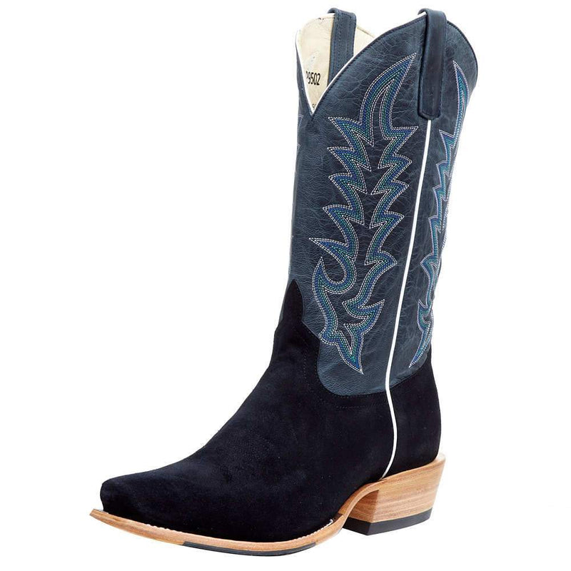 Men`s Black Suede Roughout 13in Blue Goat Top Cutter Toe Boot