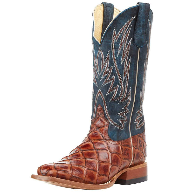 Kid's Cognac Filet of Fish Seas Turquoise Top Cowboy Boots
