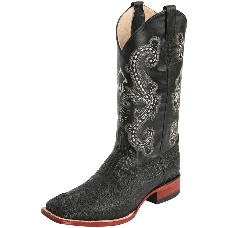 Men's Black Caiman Croc Print Cowboy Boots