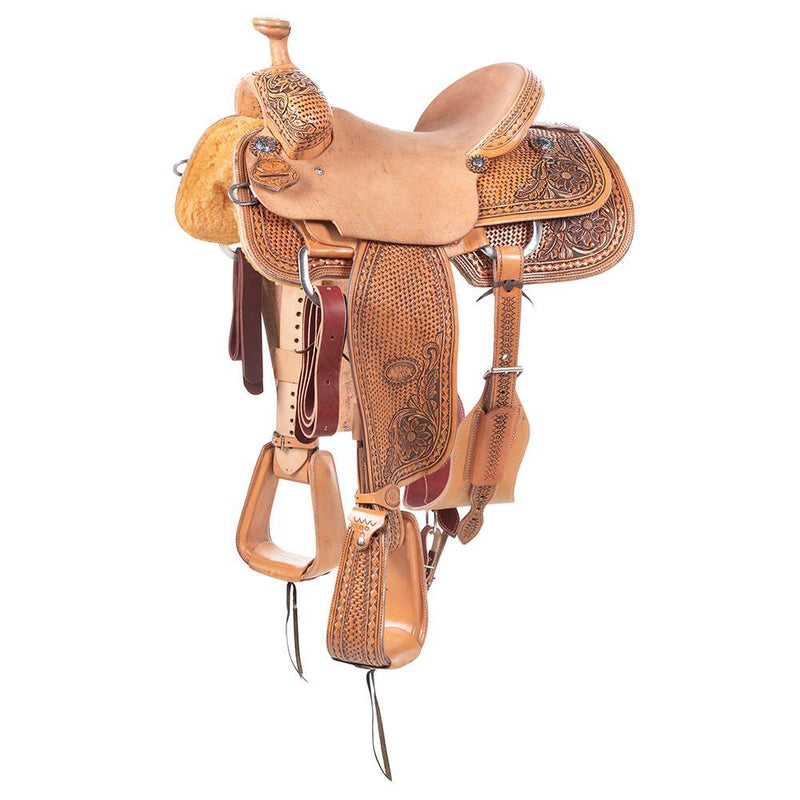 Natural Antique 7/8 Breed Basket and Sunflower Team Roping Saddle