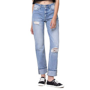 Women's High Rise 90's Vintage Straight Jeans with Cuff Hem