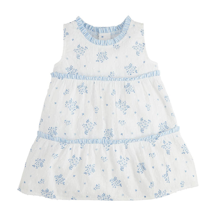 Mud Pie Girls Blue Floral Tiered Dress
