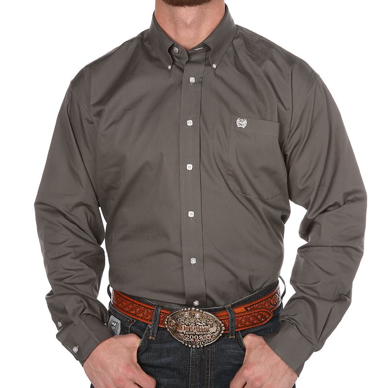 Men's Grey Pinpoint Oxford Long Sleeve Shirt