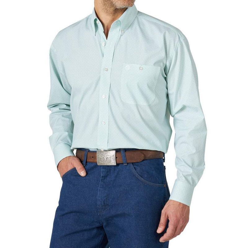 Men's George Strait Sea Blue Printed Long Sleeve Buttondown