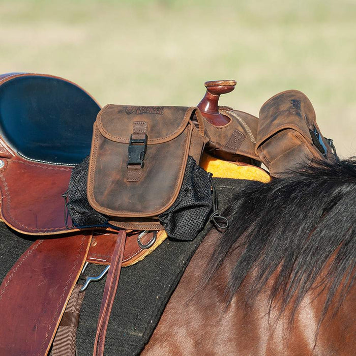 Distressed Leather Small Horn Bag