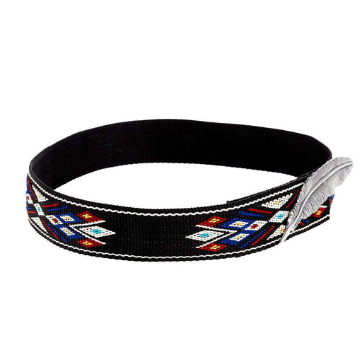 Black Woven Hat Band with Silver Feather Concho