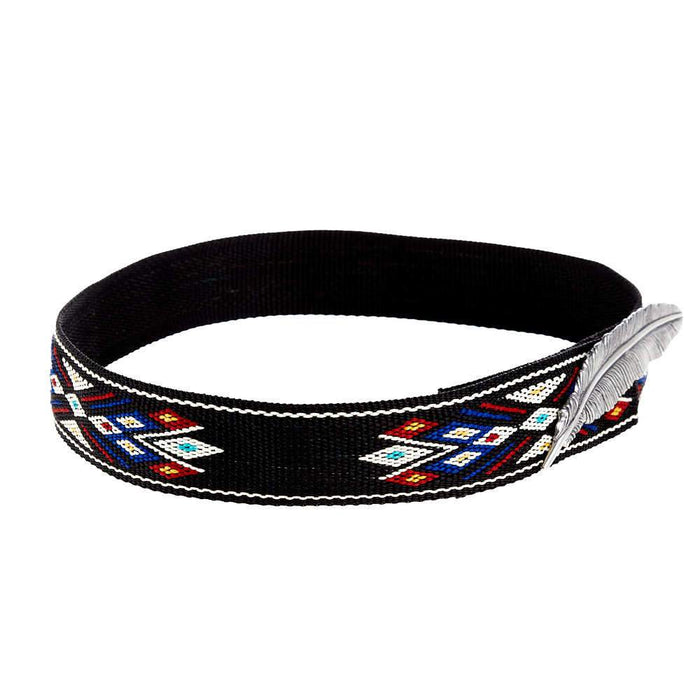 Black Woven Hat Band with Silver Feather Concho