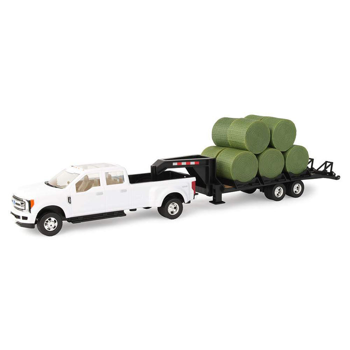 Ford F350 Pickup with Gooseneck Trailer and Hay Bales