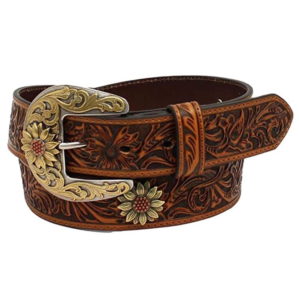 Ariat Women's Floral Stitch Berry Concho Belt, Brown, Large