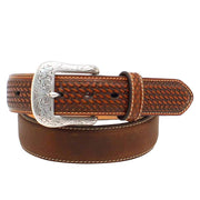 Men's Ariat Brown Leather Belt with Basketweave Tabs