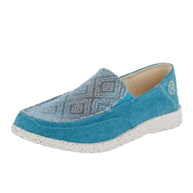Womens Turquoise Canvas Slip on Moc