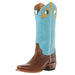 Women's Hattie Saddle Tan 13` Turquoise Square Toe Boot