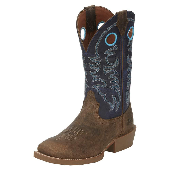 Men's Stampede Peanut Tan 12in Yale Blue Top Square Toe Boot
