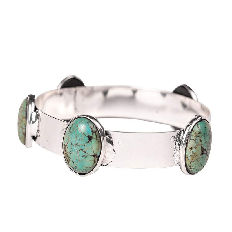 West And Company Silver Bangle with Turquoise Stones