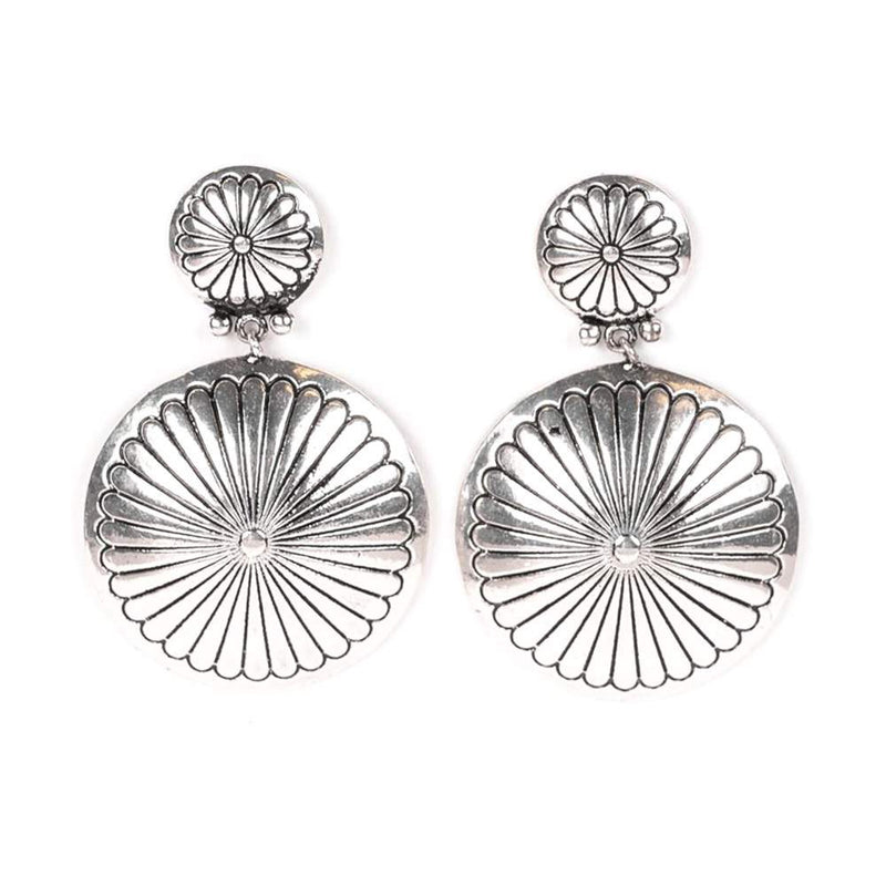 Silver Round Double Concho Earrings