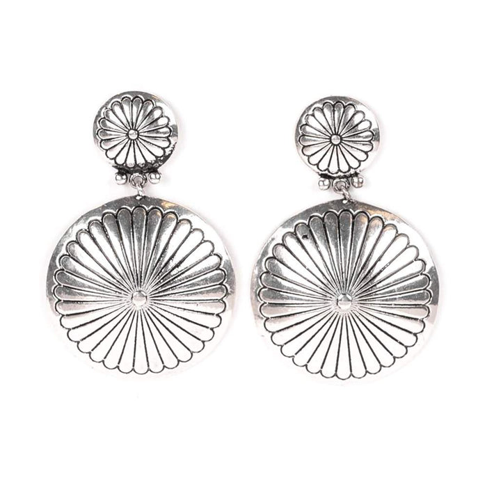 Silver Round Double Concho Earrings