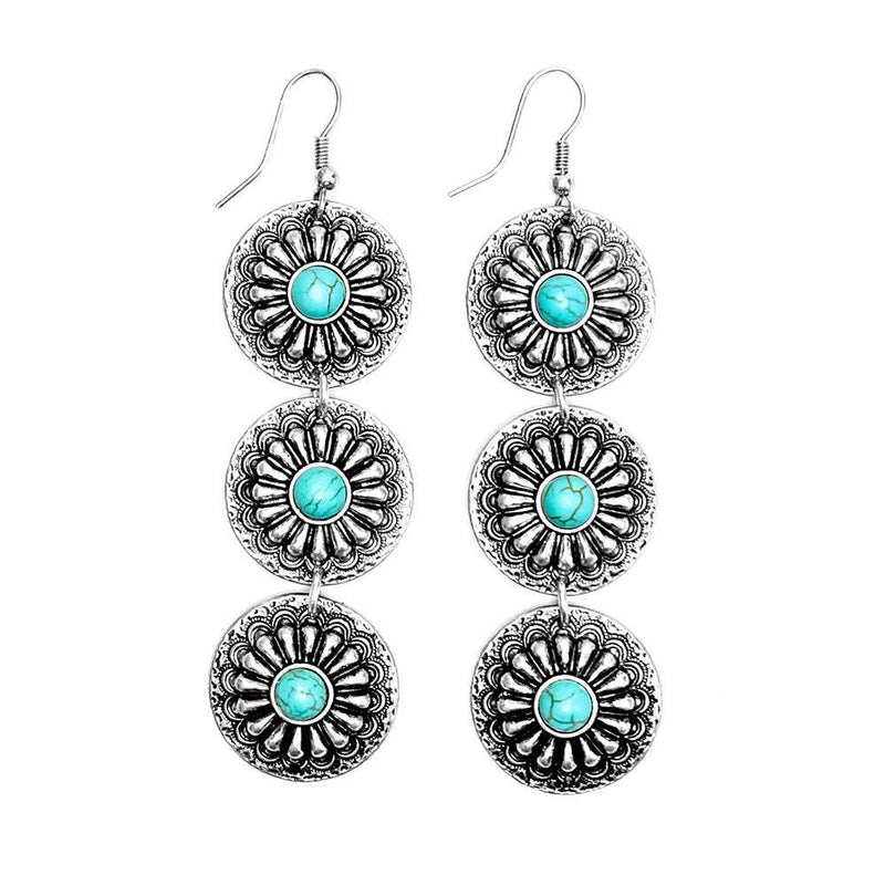 J Silver Turquoise 3 Tier Concho Earring