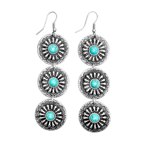 J Silver Turquoise 3 Tier Concho Earring