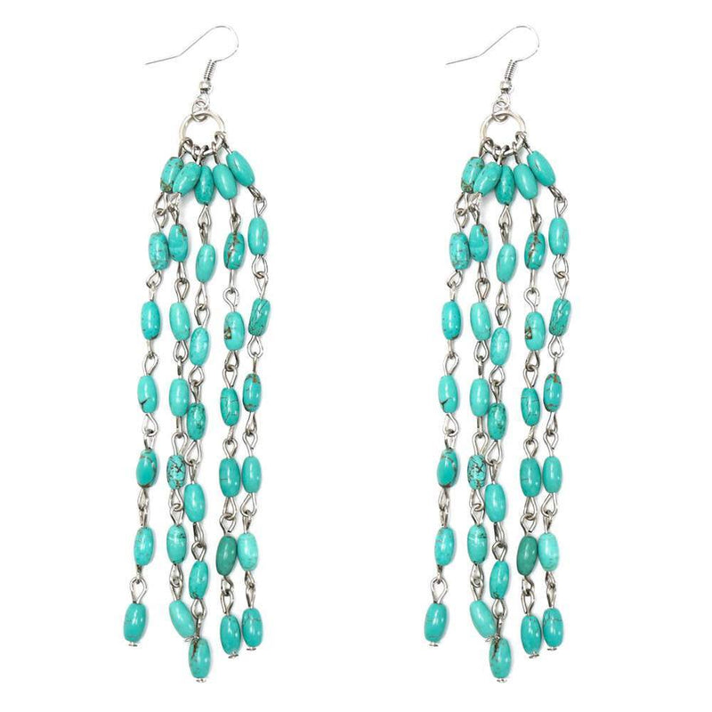 & Turquoise Beaded Tassel Earrings