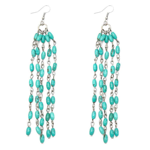 & Turquoise Beaded Tassel Earrings