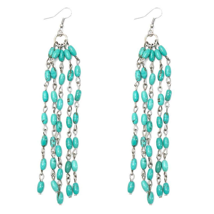 & Turquoise Beaded Tassel Earrings