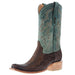 Men`s Brown Ostrich Leg 12` Green Embroidery Top Sq Toe Boot