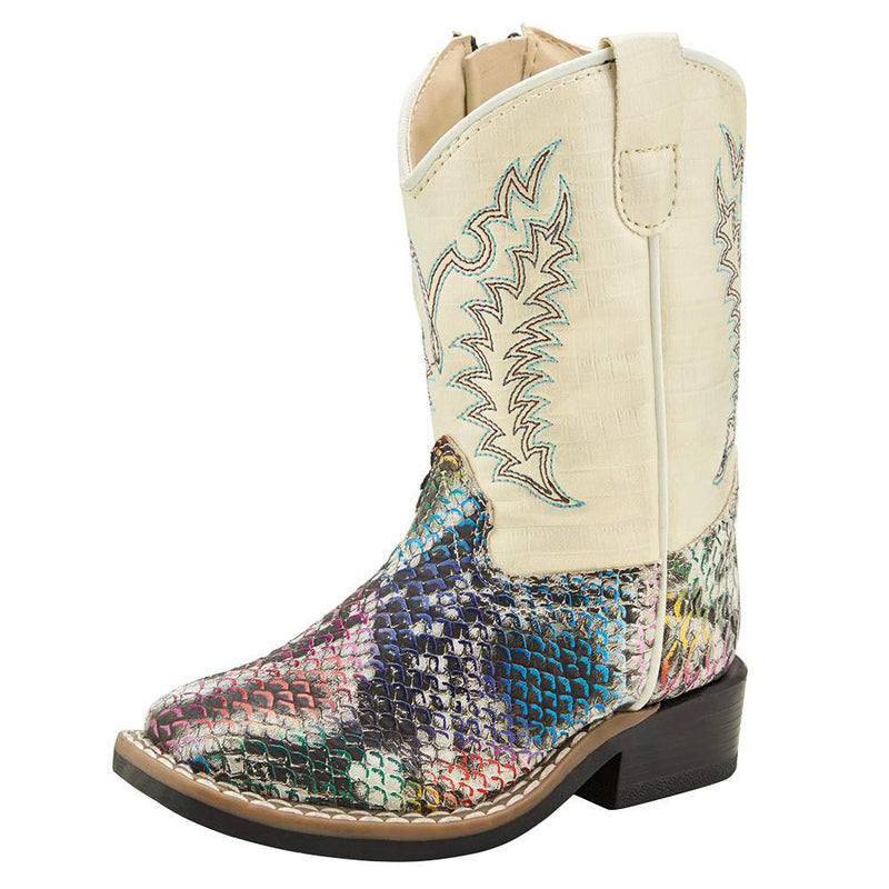 Toddlers Multi Colored Snake Print Cream Shaft Boot