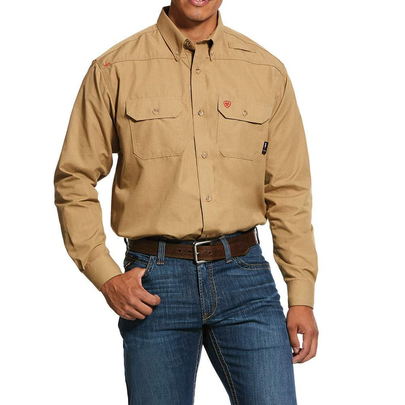 Men's Fire Resistant Long Sleeve Khaki Work Shirt