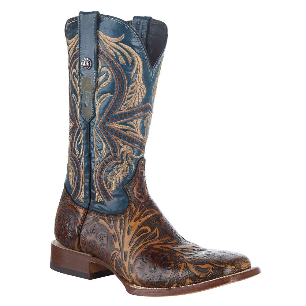 Tanner Mark Men's Cognac Ostrich Print Western Boot Wide Square Toe Cognac  8.5 D