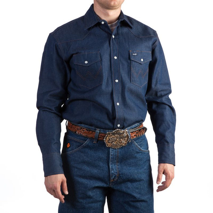 Men's Blue Cotton Twill Snap Work Shirt Long Sleeve