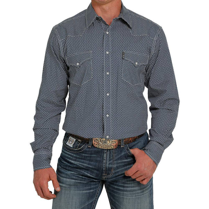 Cinch Men's Blue and White Printed Button-Down Western Shirt