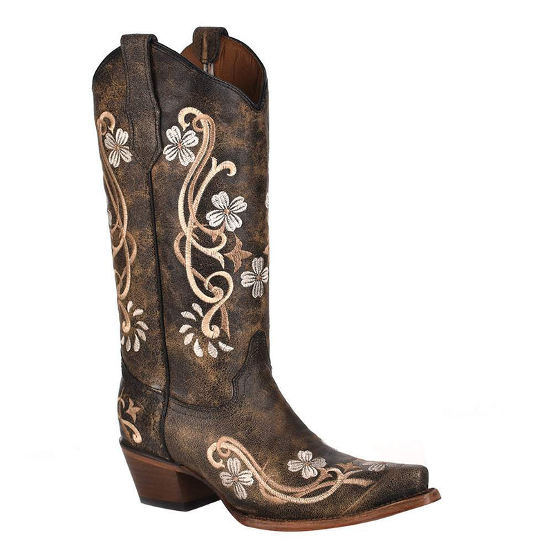 Womens Black Multi Color Floral 13 Snip Toe Boot