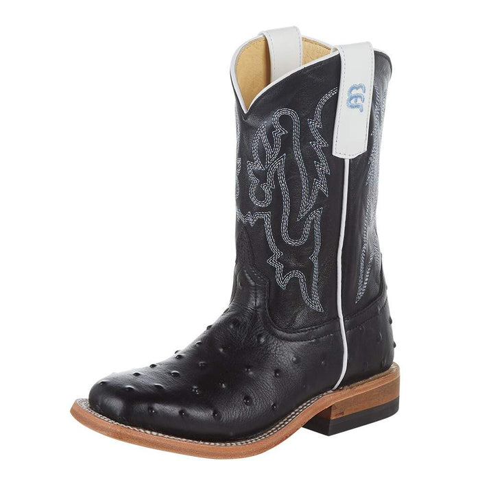 Kid's Black Impostrich Goat Top Cowboy Boot