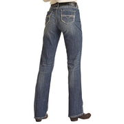 Women's Ivory Embroidered Relaxed Mid Rise Straight Leg Jeans