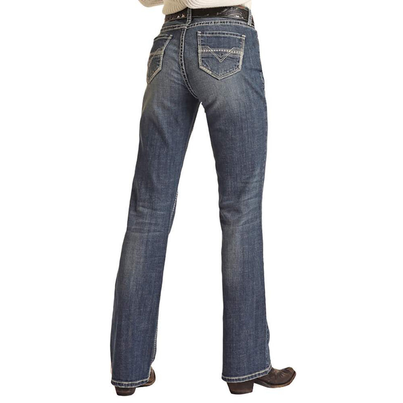 Women's Ivory Embroidered Relaxed Mid Rise Straight Leg Jeans